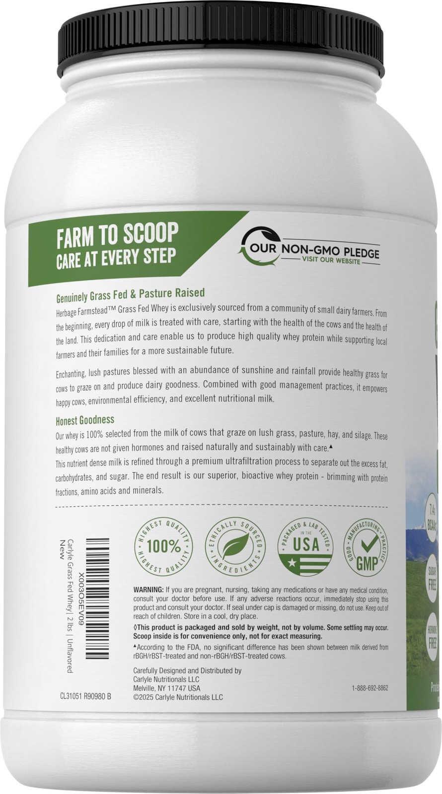 Carlyle Grass Fed Whey Protein Powder | 2lb | 33g of Protein Per Serving | Un…