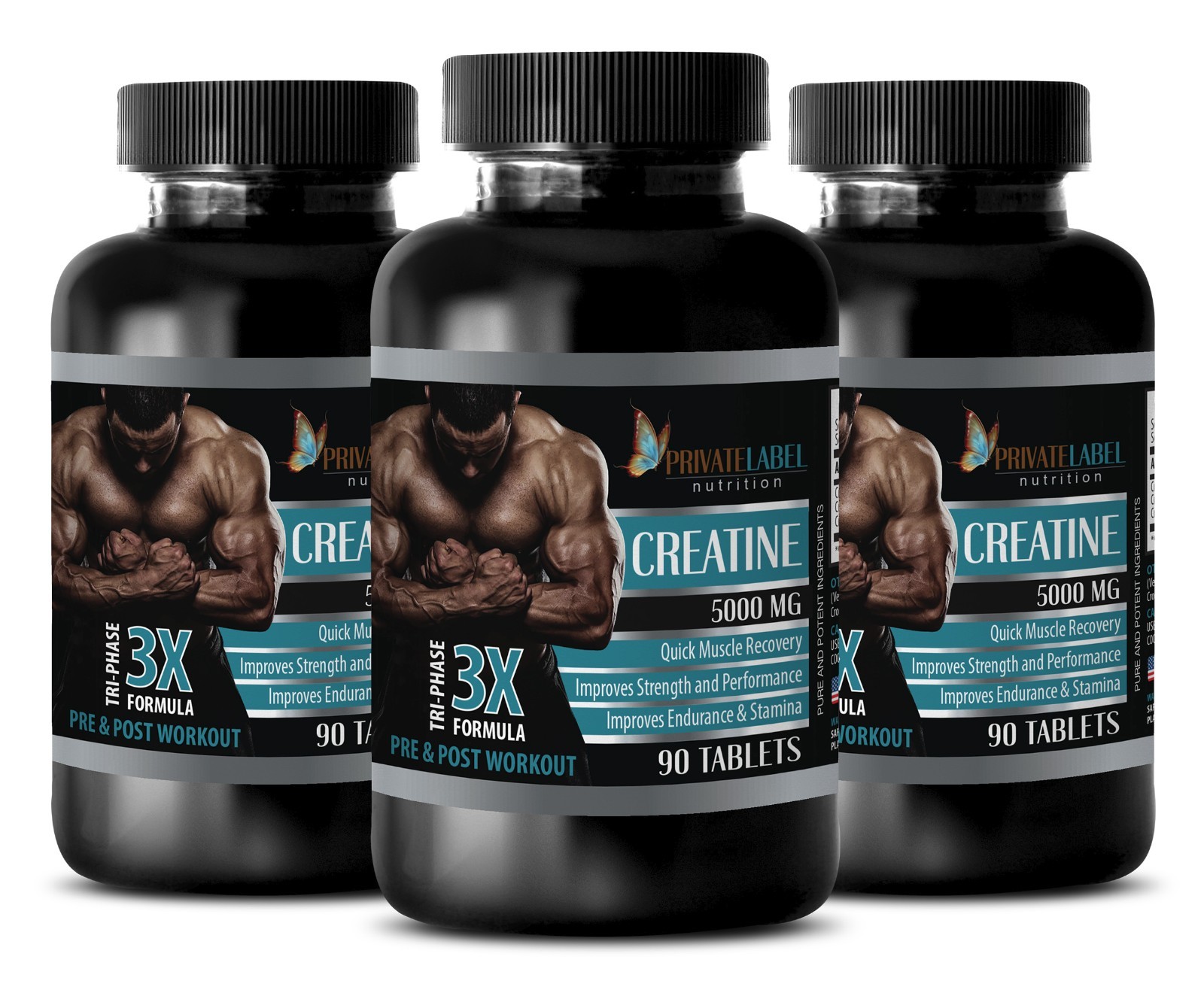 Creatine Monohydrate Powder 3X 5000mg HCL Super Mass Gainer 270 Capsules 3 Bot