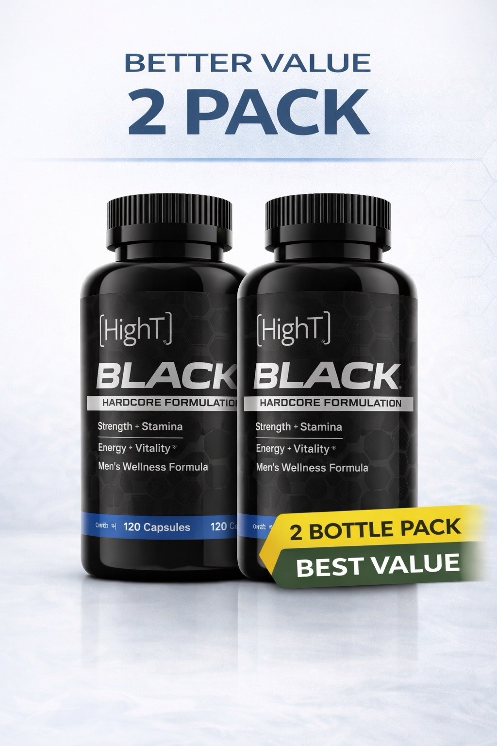 High T Black Capsules 2 Pack Energy Wellness Support for Men 120ct Each