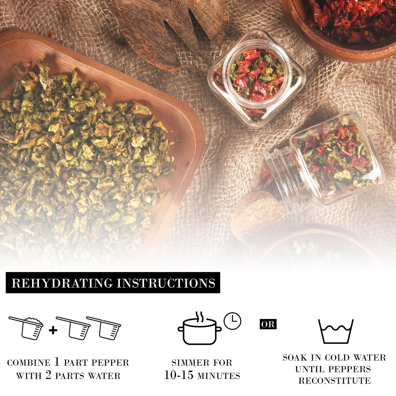 Dried Green Bell Peppers, Diced, 4 oz Resealable Bag