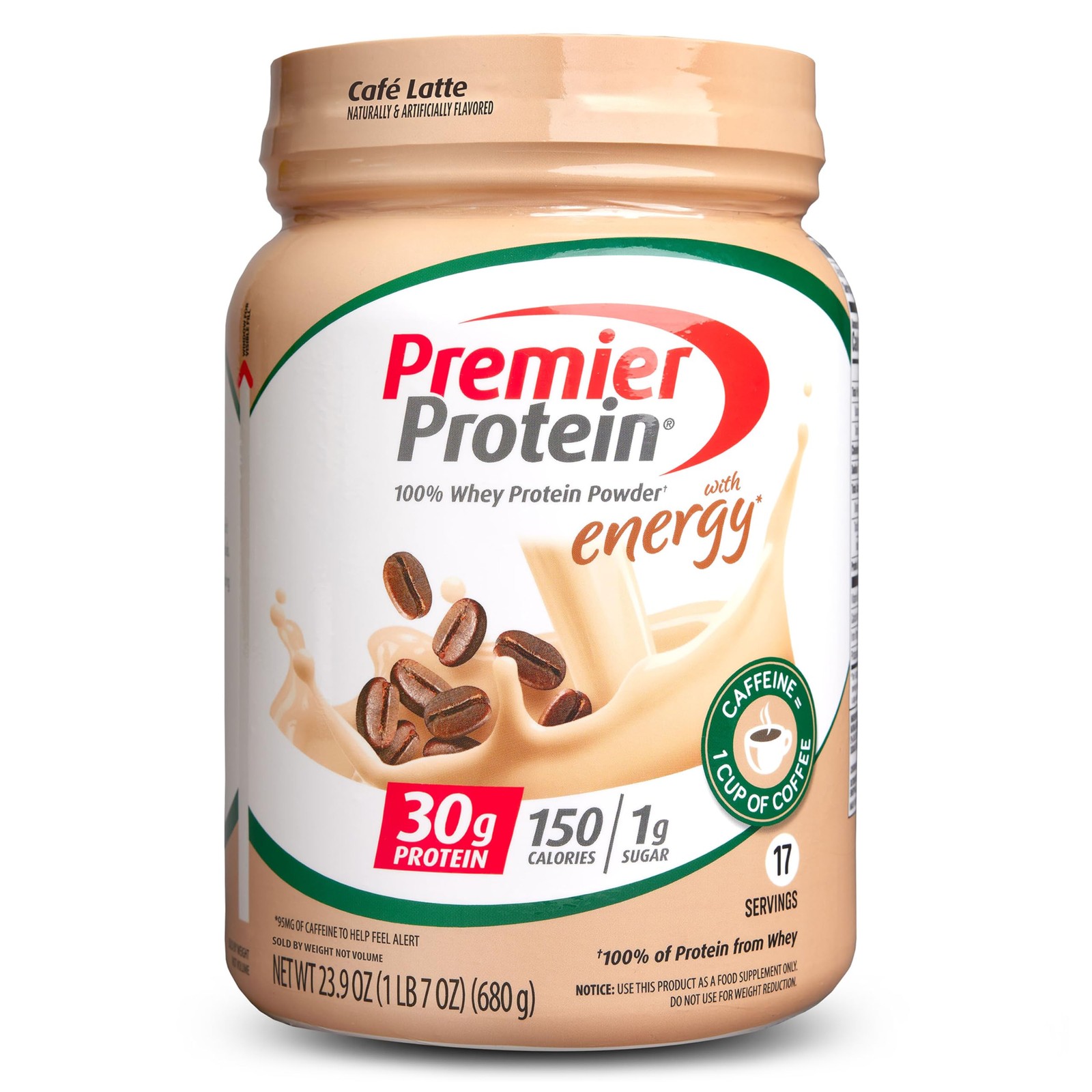 Premier Protein Powder Cafe Latte 30g Whey Keto Gluten-Free 23.9oz 17 Serv