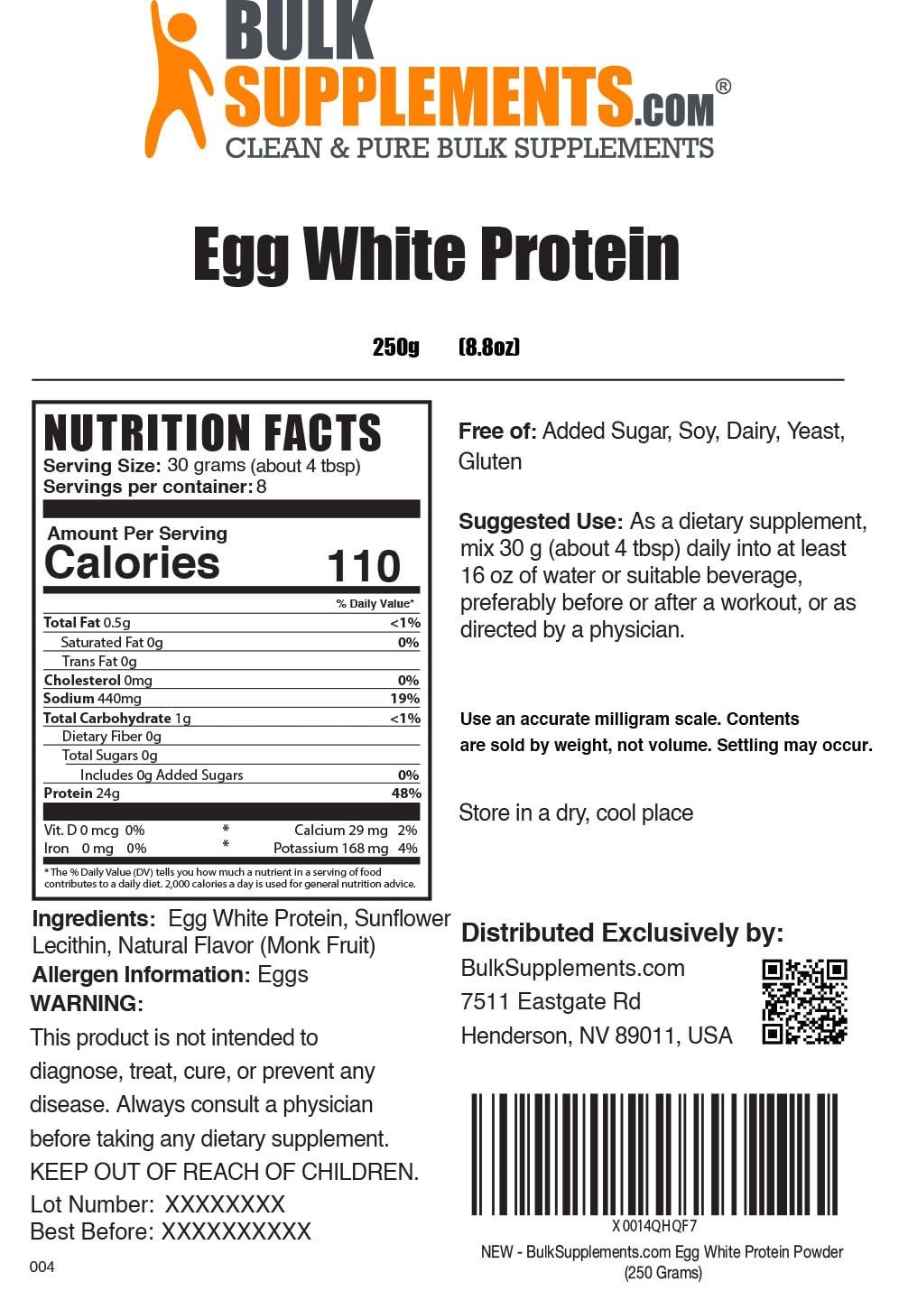 BulkSupplements.com Egg White Paleo Protein Powder – Keto Protein Powder –