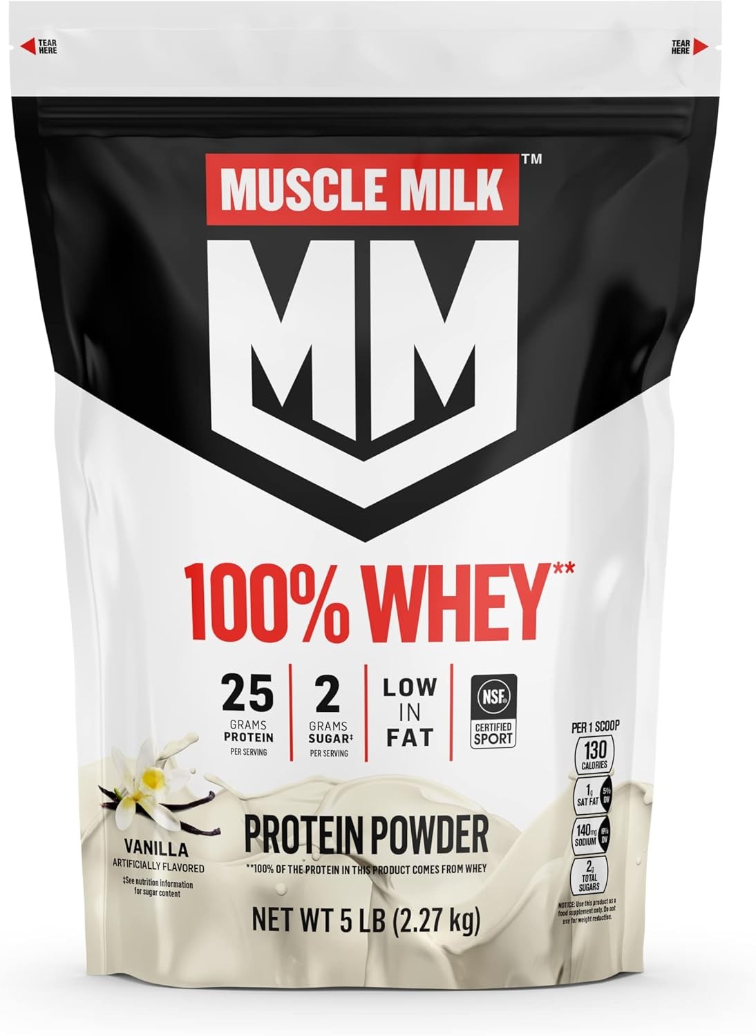 Muscle Milk 100% Whey Protein Powder, Vanilla, 5 Pound, 5 Pound (Pack of 1)