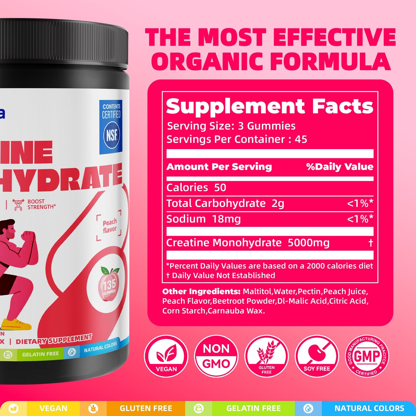 Creatine Monohydrate Gummies, NSF Certified Creatine Gummy, 5g Dose for Men a…