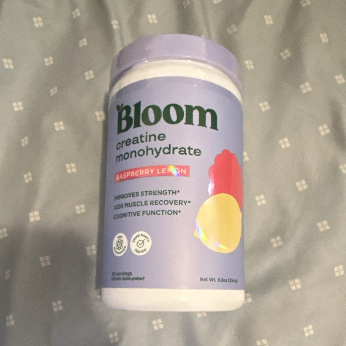 Bloom Creatine Monohydrate Powder, Raspberry Lemon Flavor, 9 oz Unisex