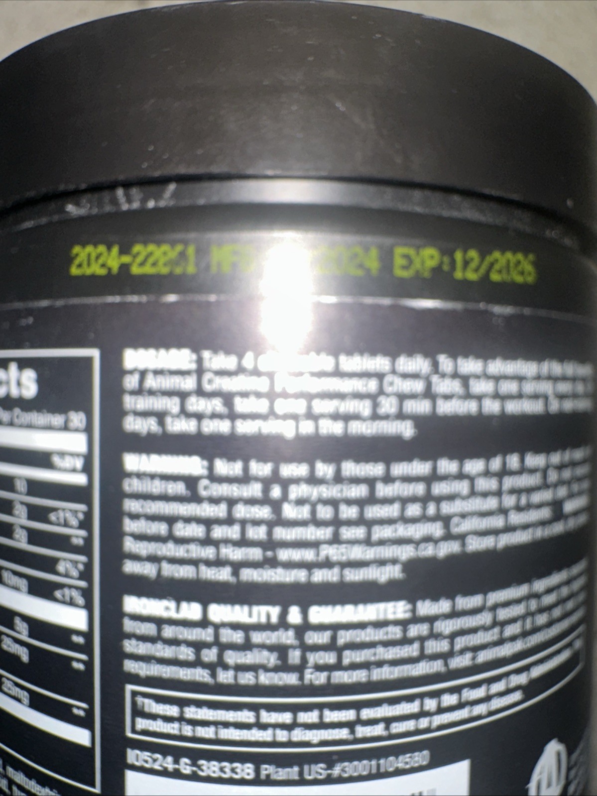 Animal Creatine Chews 5g Creatine Monohydrate Lemon Ice 30 Count Exp 12/2026