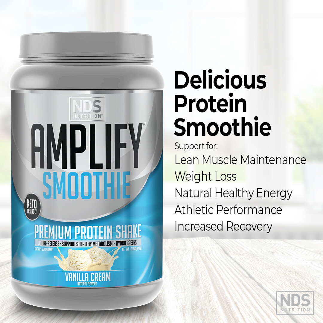 NDS Amplify Smoothie Protein Added Greens Overall Health – Vanilla (30 Servings)