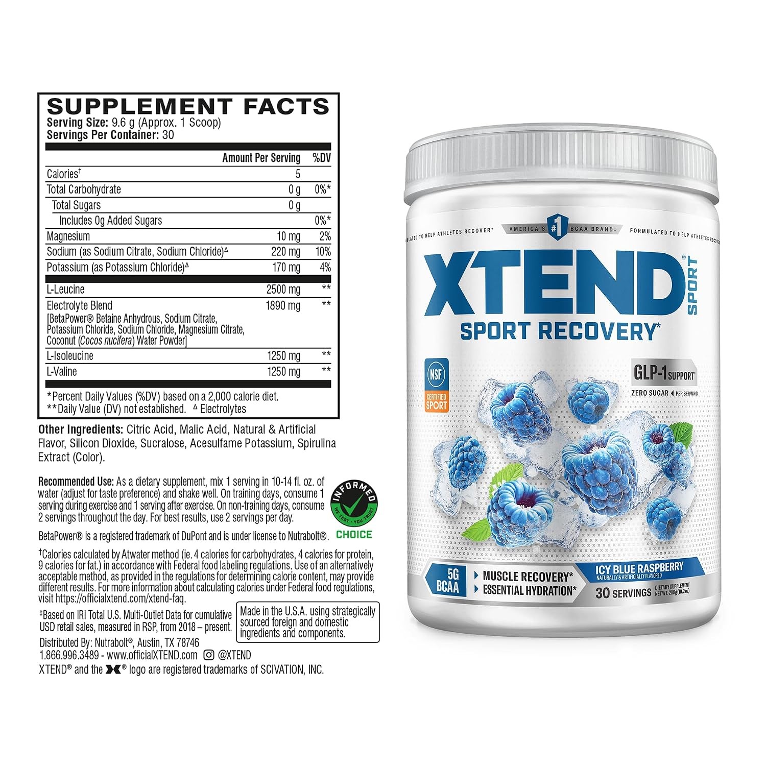 BCAA Electrolyte Powder Recovery Supplement Blue Raspberry Ice Sports Flavor