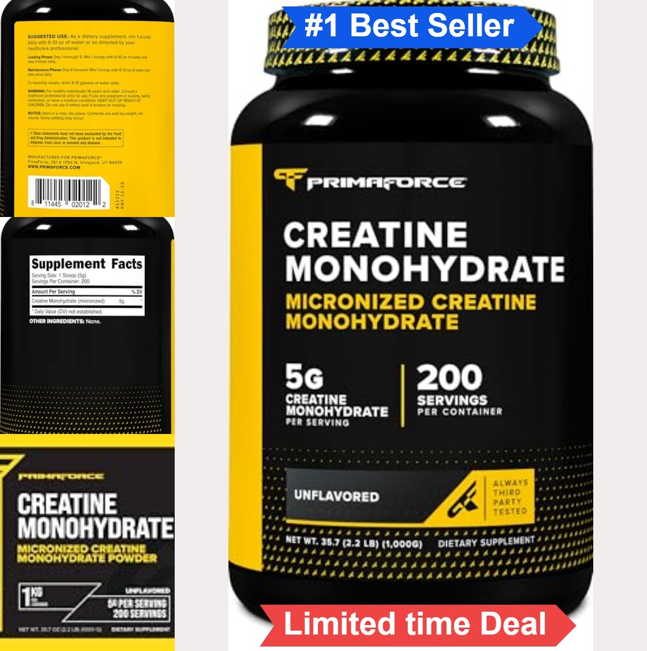 Creatine Monohydrate Powder Micronized 1 KG 200 Servings Unflavored Gluten Free