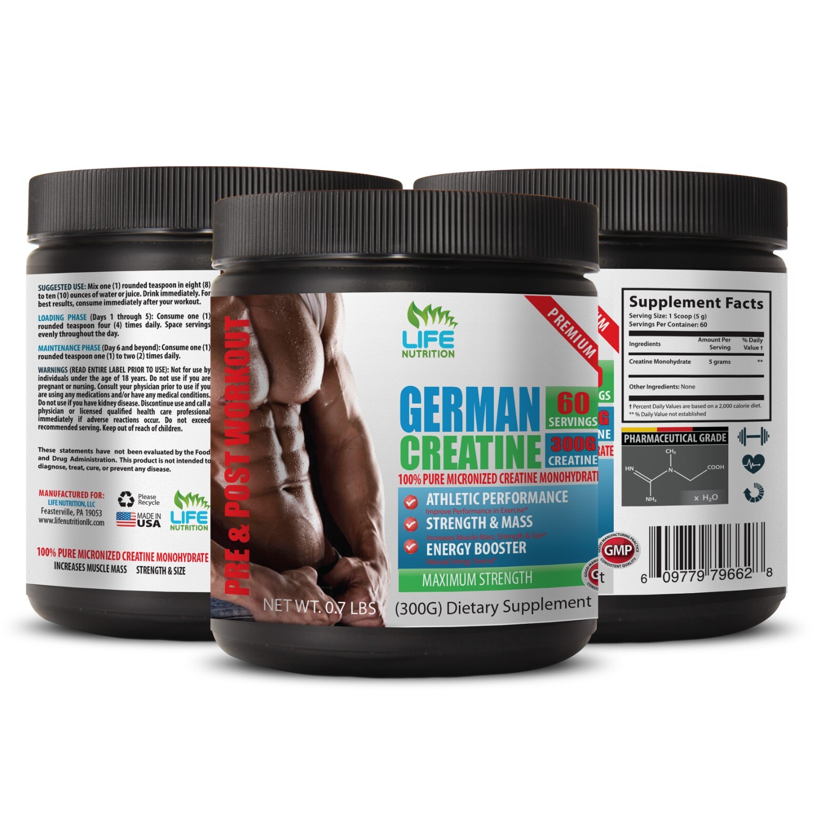 100% Pure MICRONIZED CREATINE 300G 60 SERVINGS creatine supplement 1 Can