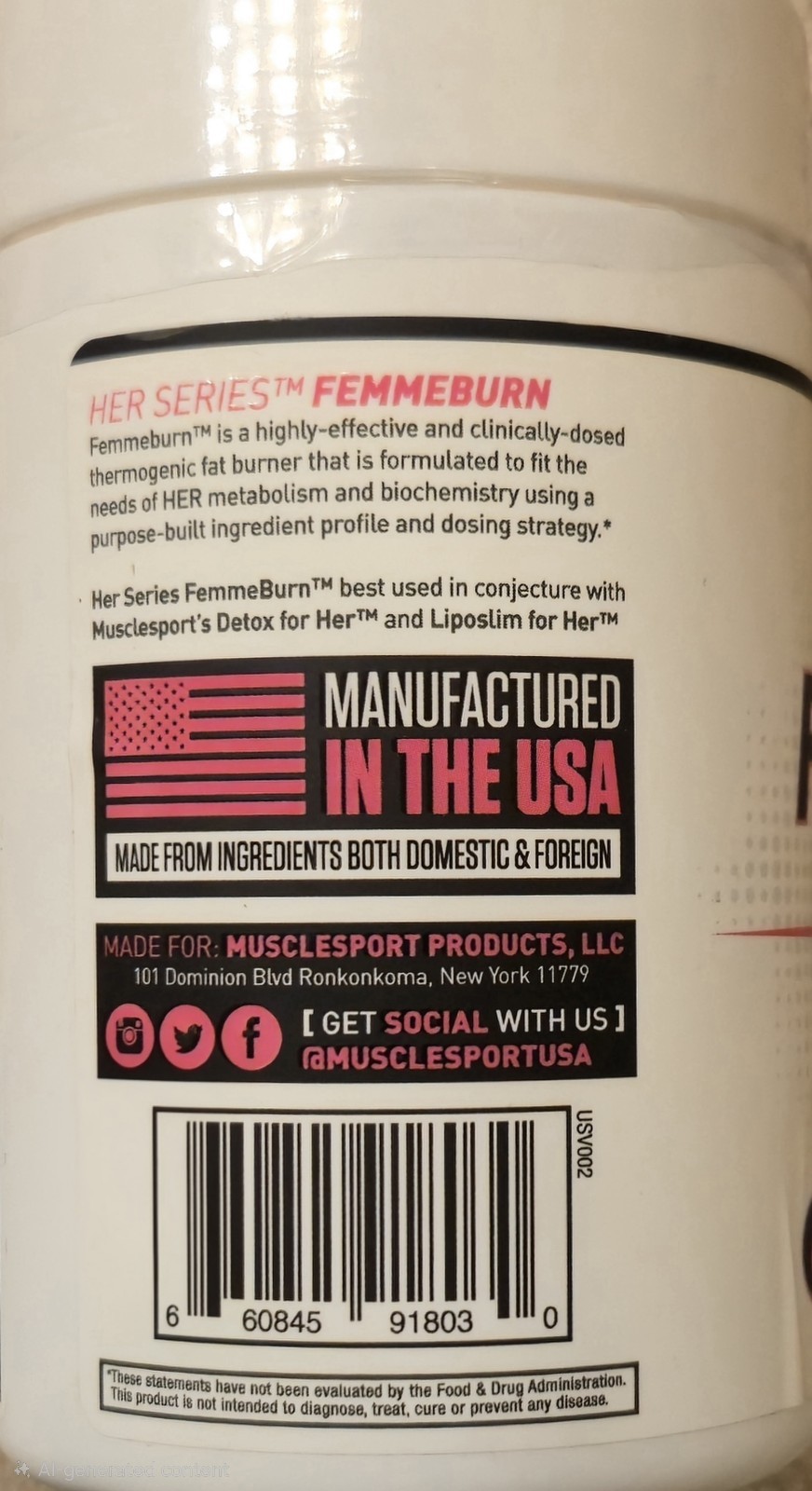 MuscleSport FEMMEBURN HER SERIESThermo Fat Burner 90 Caps(30 Serv) BEST BY 10/26