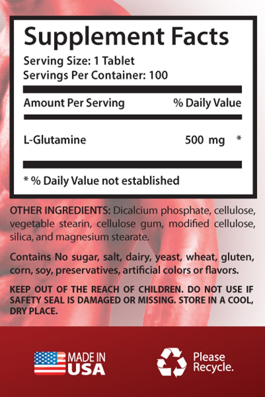Supreme Weight Loss Supplements – L-Glutamine 500mg – Amino Acids Tablets 3B