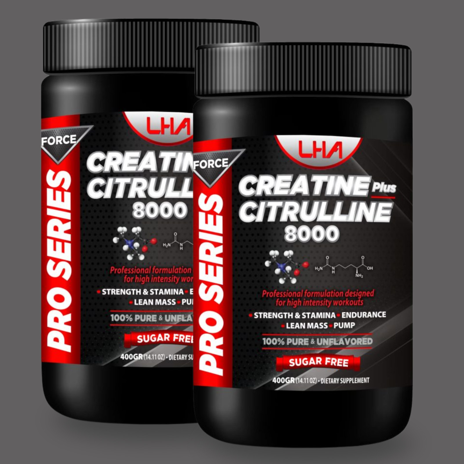 LHA Unflavored Creatine Citrulline – 400g Workout Support Formula (2-Pack)