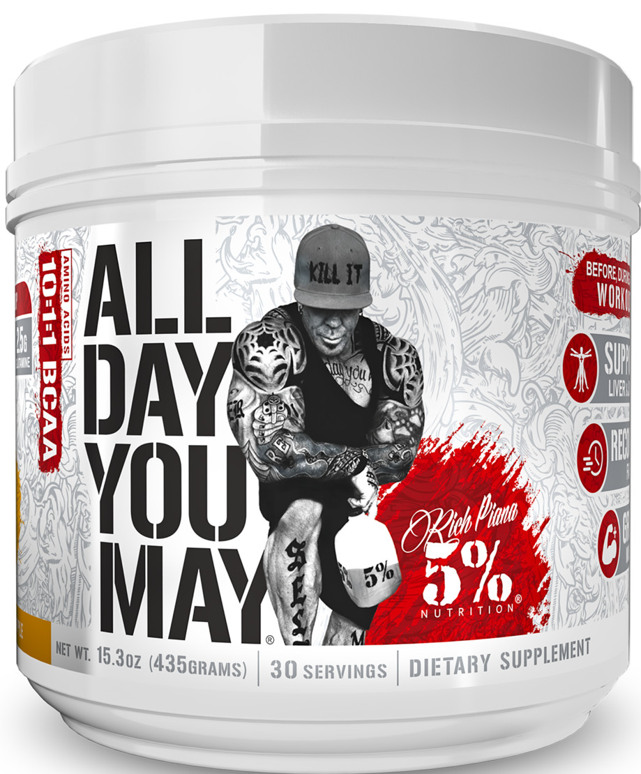 5% Nutrition Rich Piana All Day You May BCAA ALL FLAVORS & CAFFEINATED 💪 AMINOS