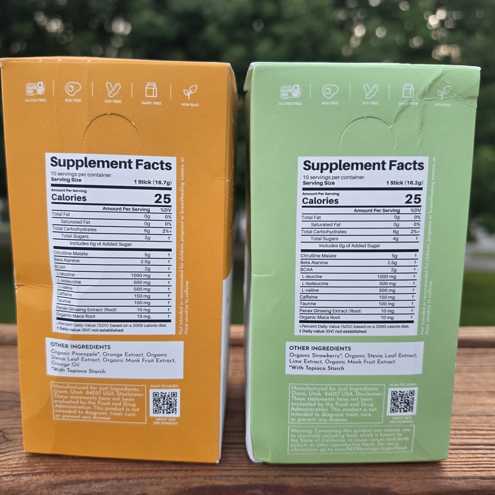 *2*JUST INGREDIENTS Pre-Workout Sports Drink Powder Packet Orange Pineapple-10ct