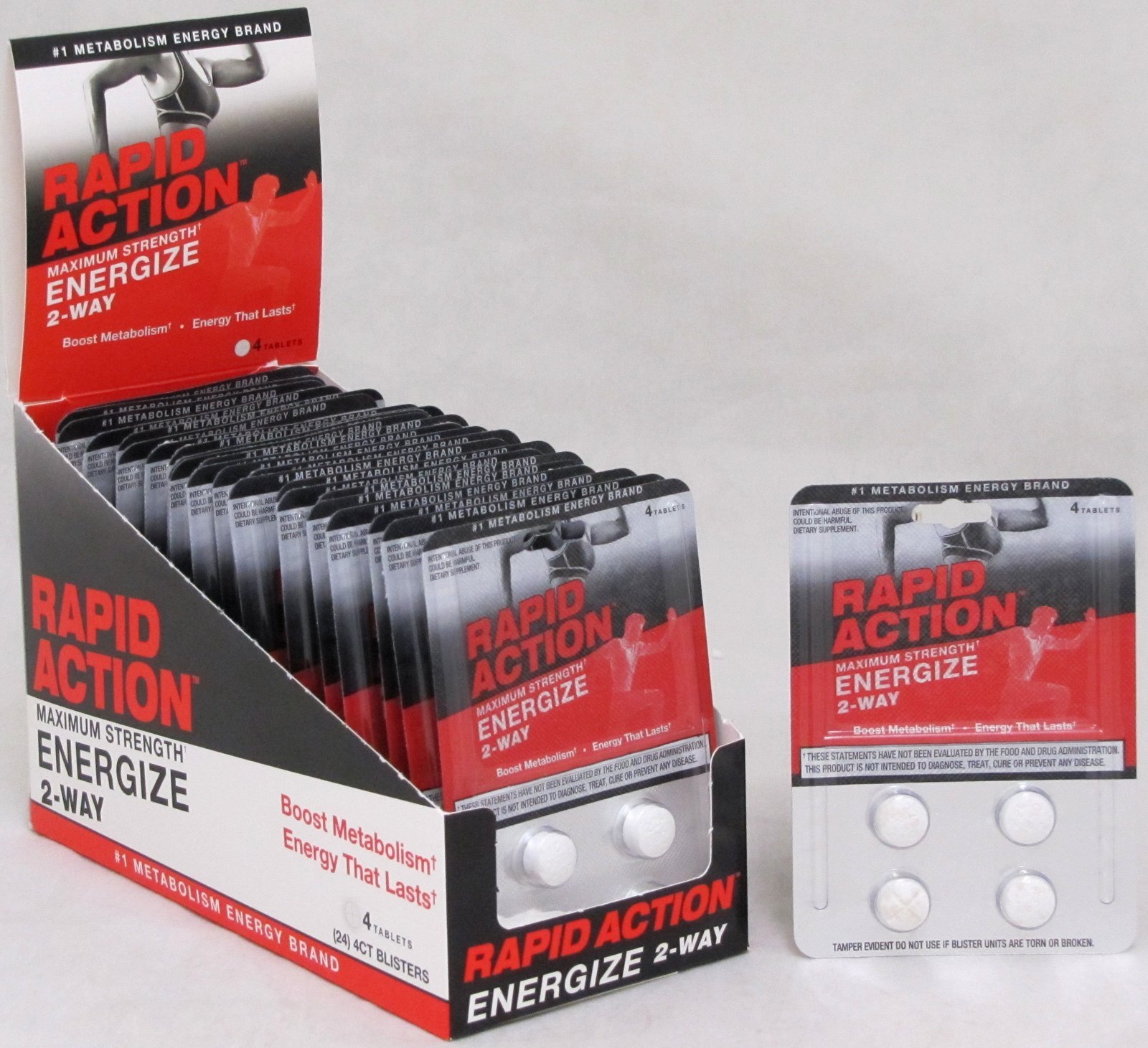 Rapid Action Energize 2 Way Lasting Energy Boost Metabolism 24 Packs 96 Pills