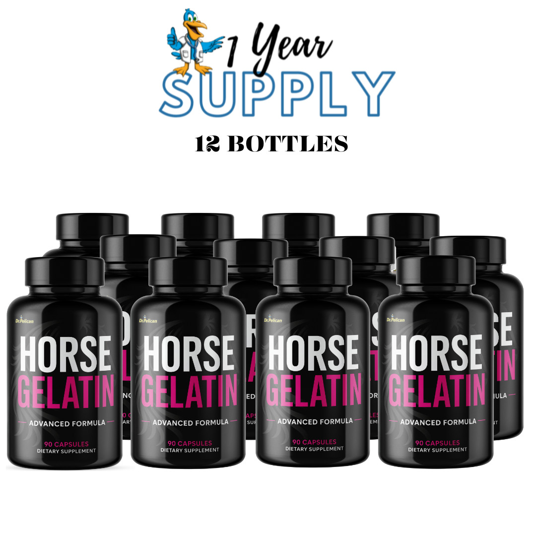 Horse Gelatin- Bodybuilding & Men’s Health Support- 12 Bottles- 1080 Capsules