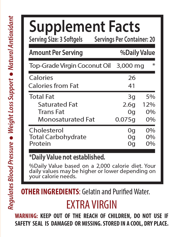 Weight Loss Pills – Organic Coconut Oil – Healthy Hair – 3 Bottles