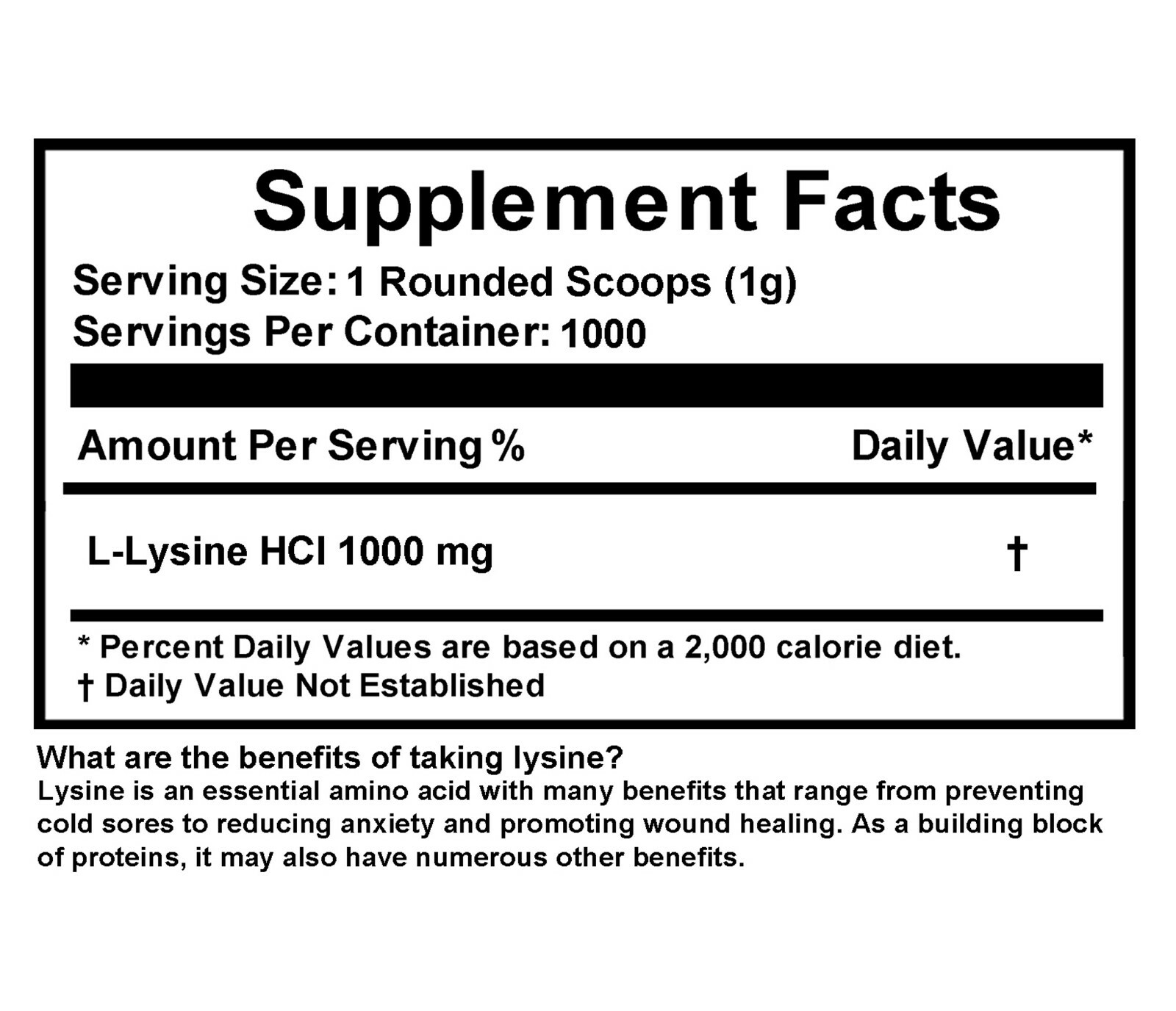1000g (2.2 lb) L-LYSINE HCL PURE POWDER US PHARMACEUTICAL GRADE KOSHER nonGMO