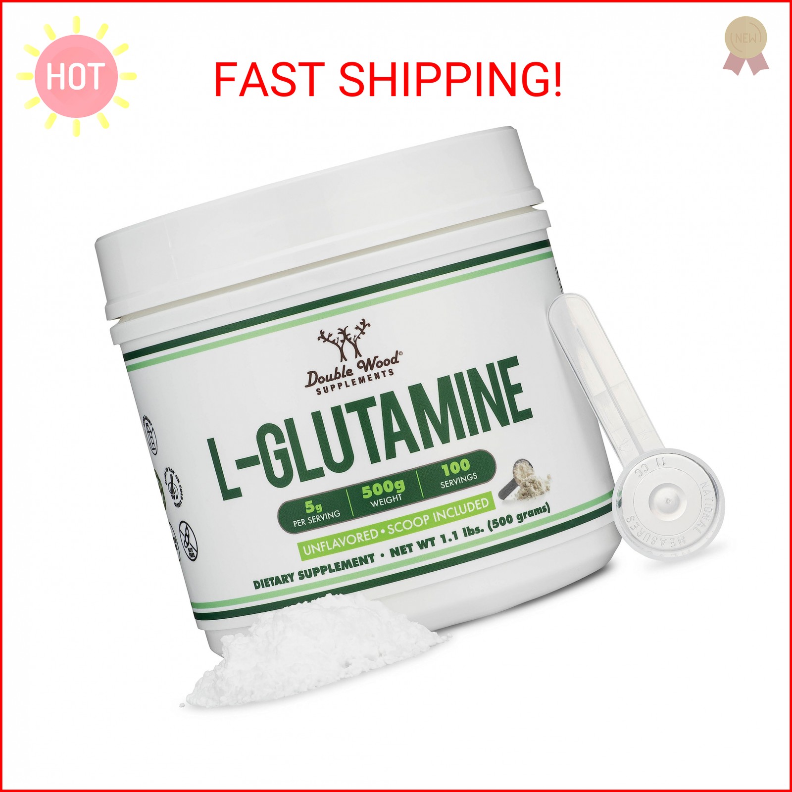 L Glutamine Powder 1.1lbs (100 Servings of 5 Grams Each – Third Party Tested L-G