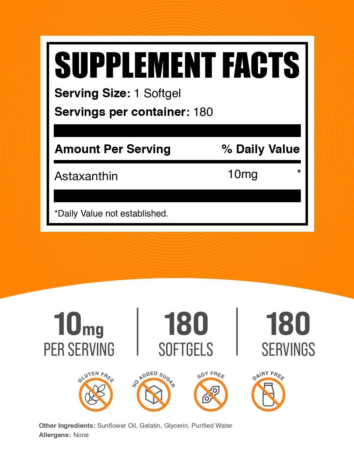 BulkSupplements Astaxanthin 180 Softgels – Antioxidant Source – 12mg Per Serving