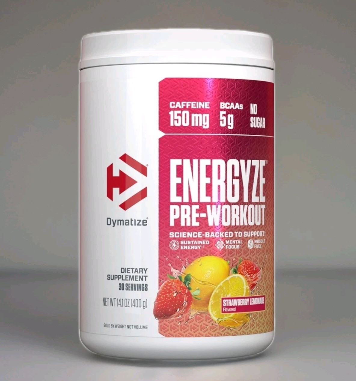 Dymatize Energyze Pre-Workout Powder 150mg Caffeine 5g BCAAs Strawberry Lemonade