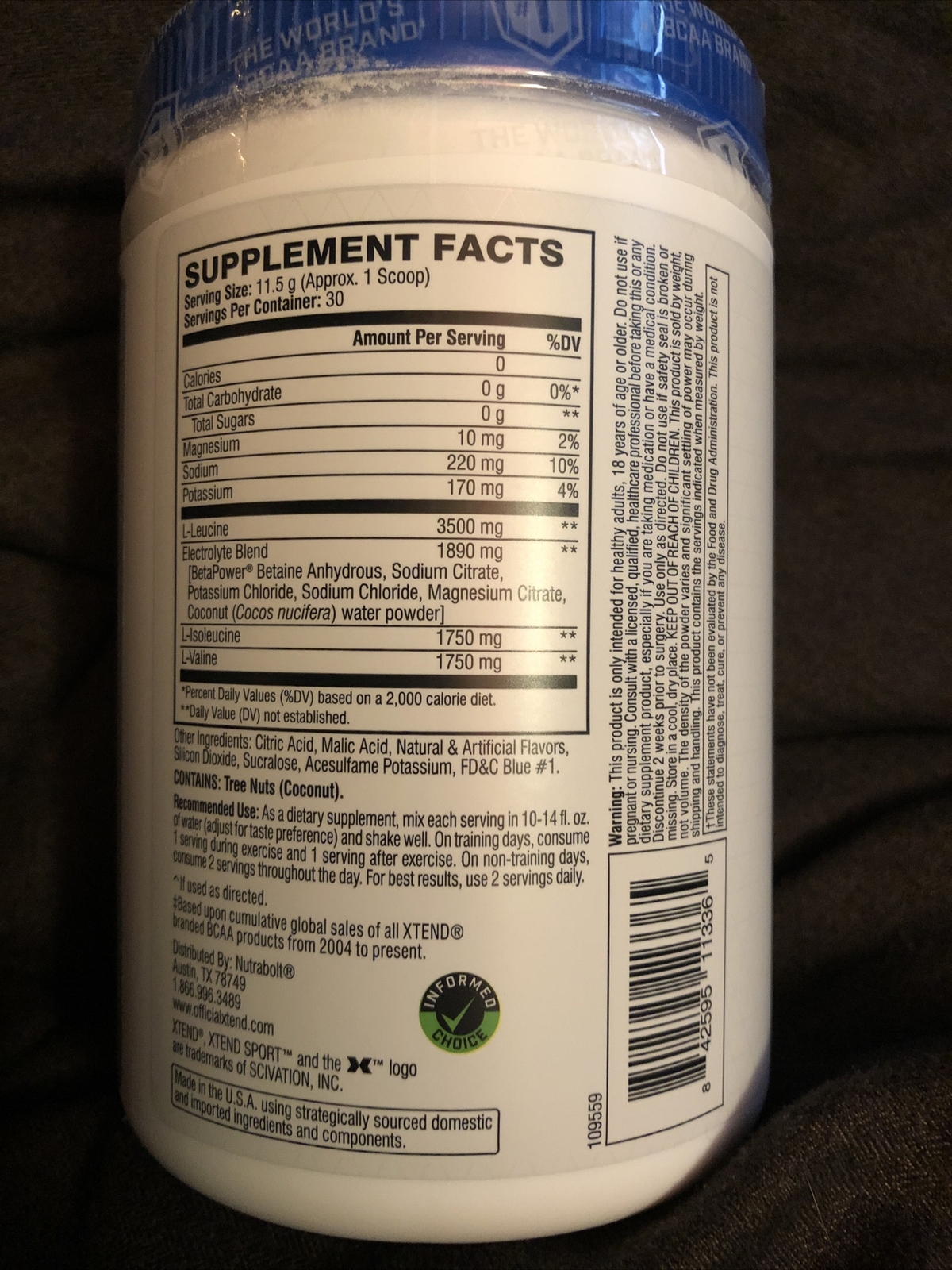 XTEND Sport 7G BCAA Muscle Recovery Electrolytes Blue Raspberry Ice BB: 10/23