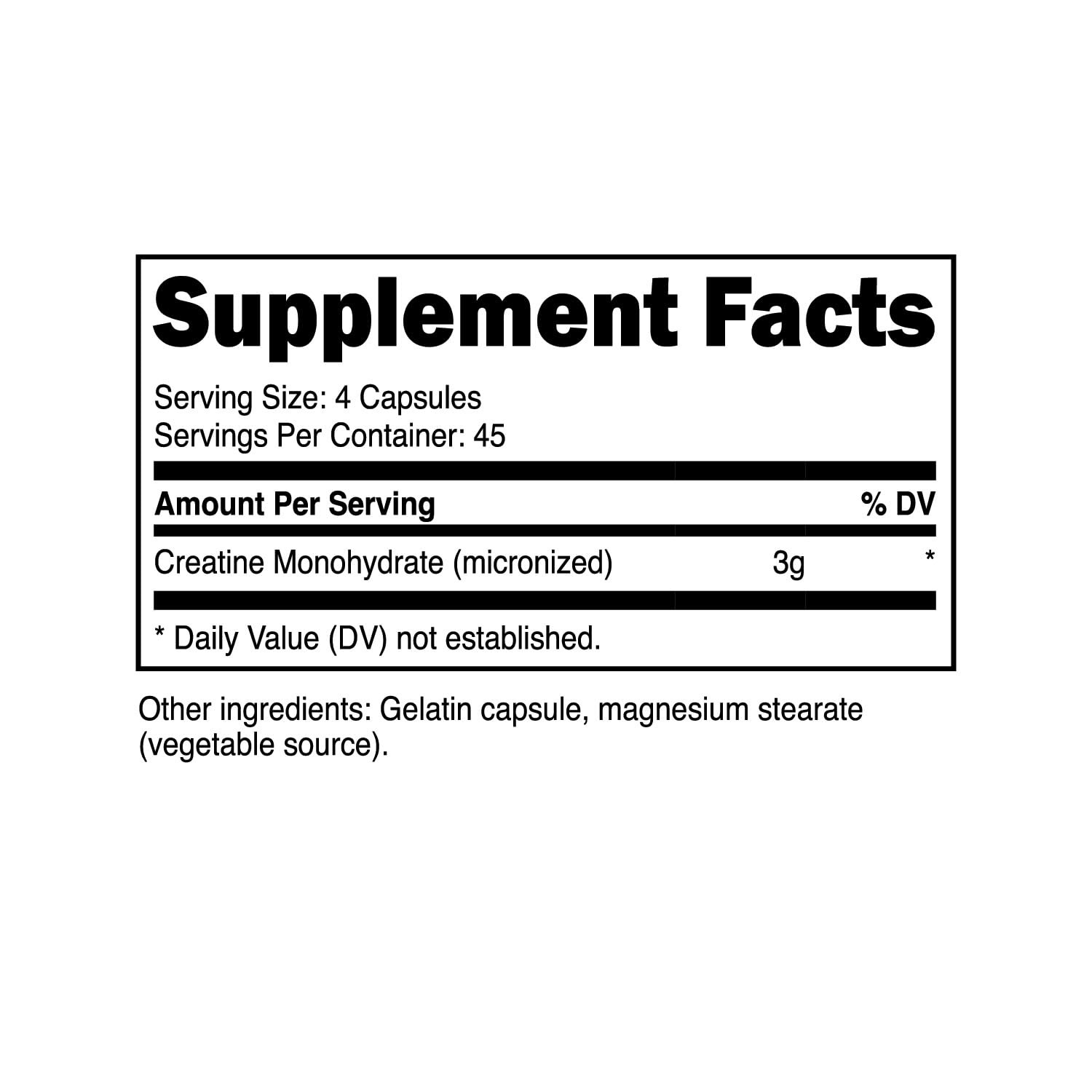 Creatine Monohydrate 3000 Mg Micronized 180 Capsules Suppl