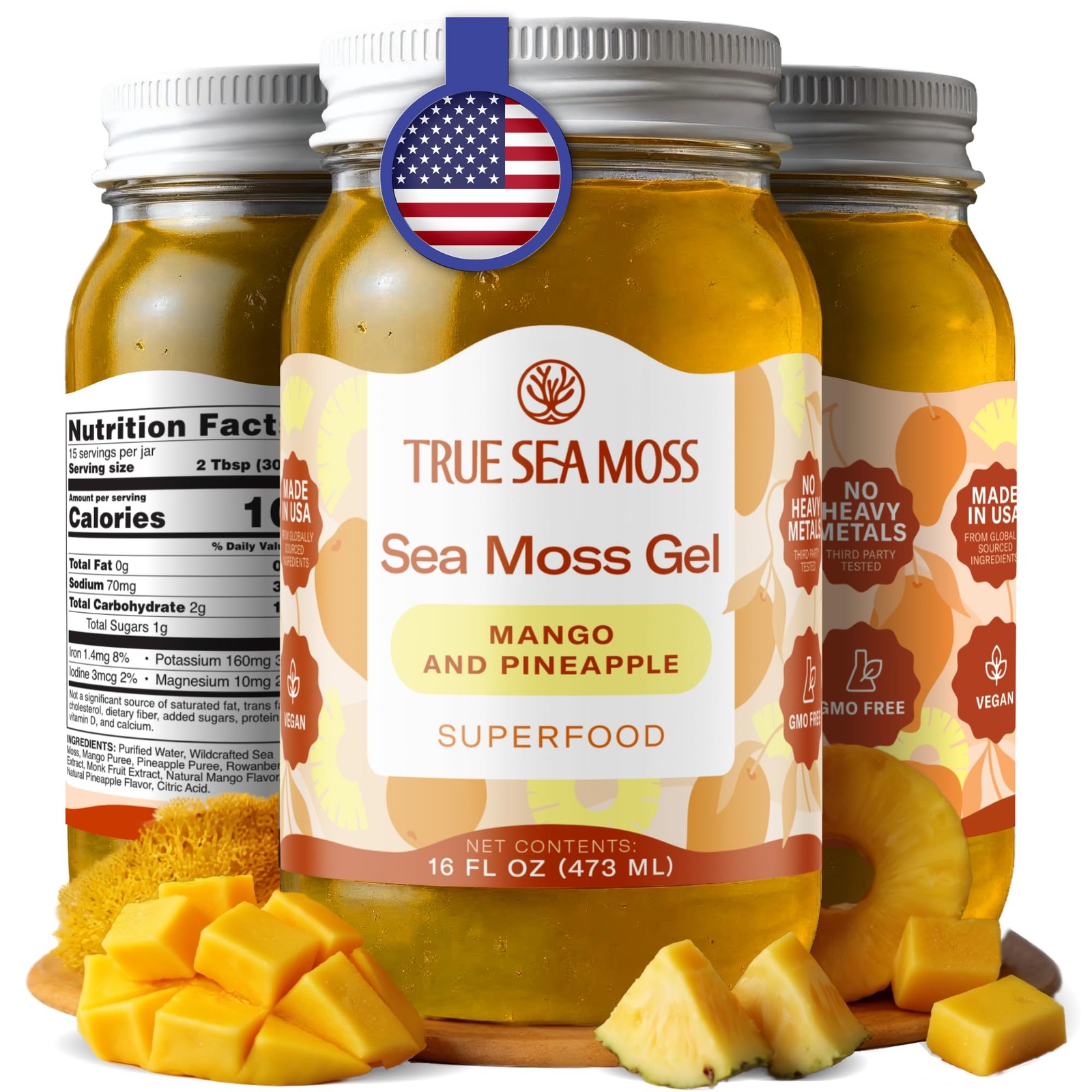 Sea Moss Gel – USA Made Wildcrafted Seamoss, Mango/Pineapple, Fruits & Veggie…