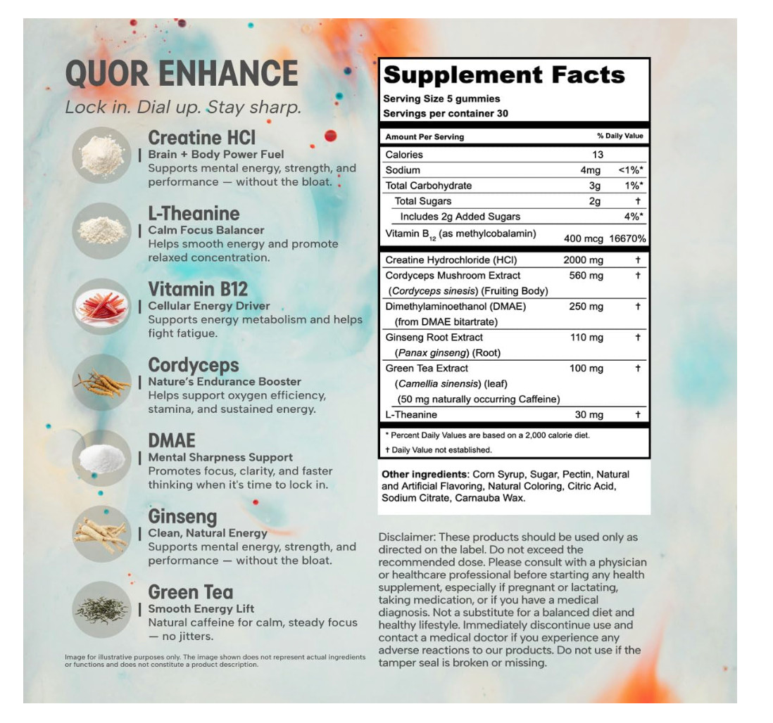 QUOR Creatine HCl Gummies Watermelon 150 Count Vegan EXP 01/28