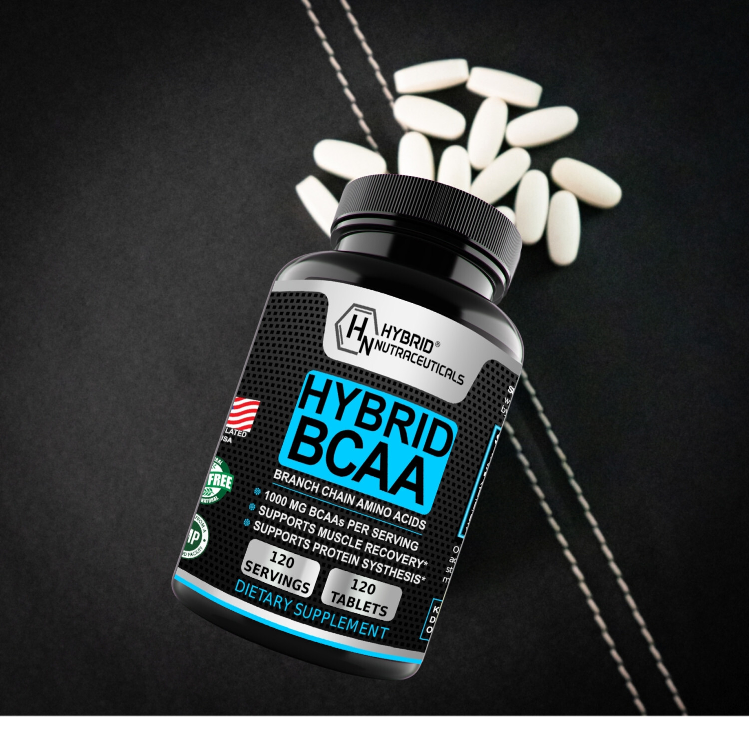 Hybrid BCAAs Amino Acids, 1000mg Sugar Free Pre Workout without Ceatine, Non-GMO