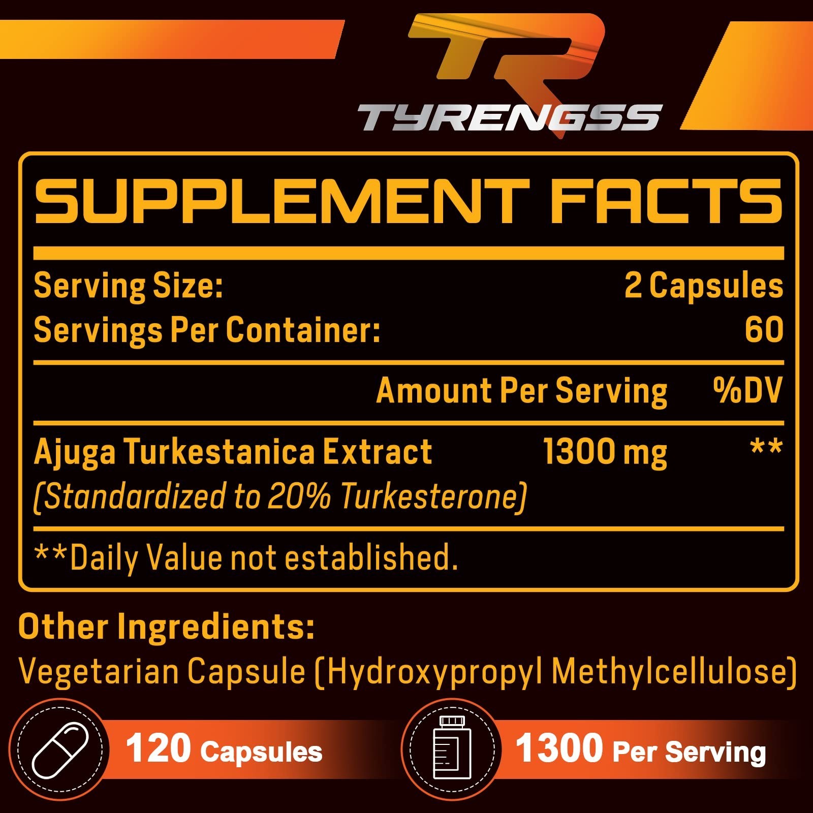 High-Potency Testosterone Booster 1300mg, Turkesterone Supplement 120 Caps | Enh