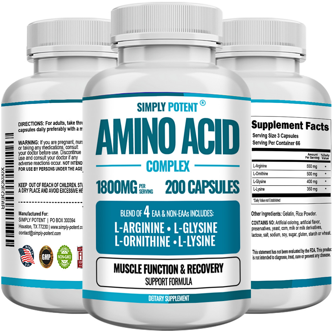 1800 mg BCAA Essential Amino Acid Complex | Energy & Muscle Recovery | 200 Caps