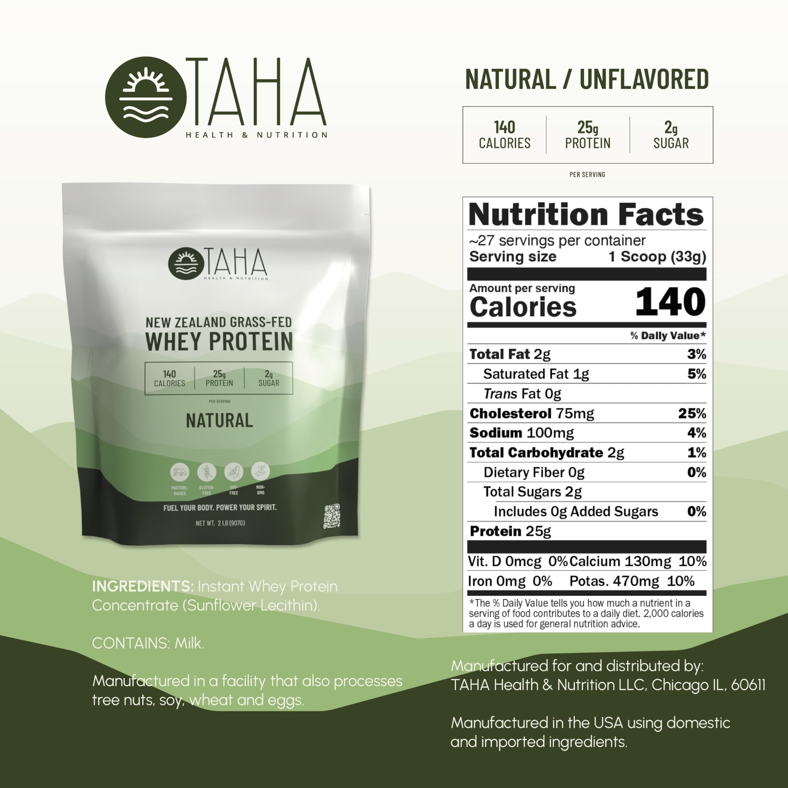 Taha Health & Nutrition Natural Unflavored Whey Protein Concentrate Powder 25…