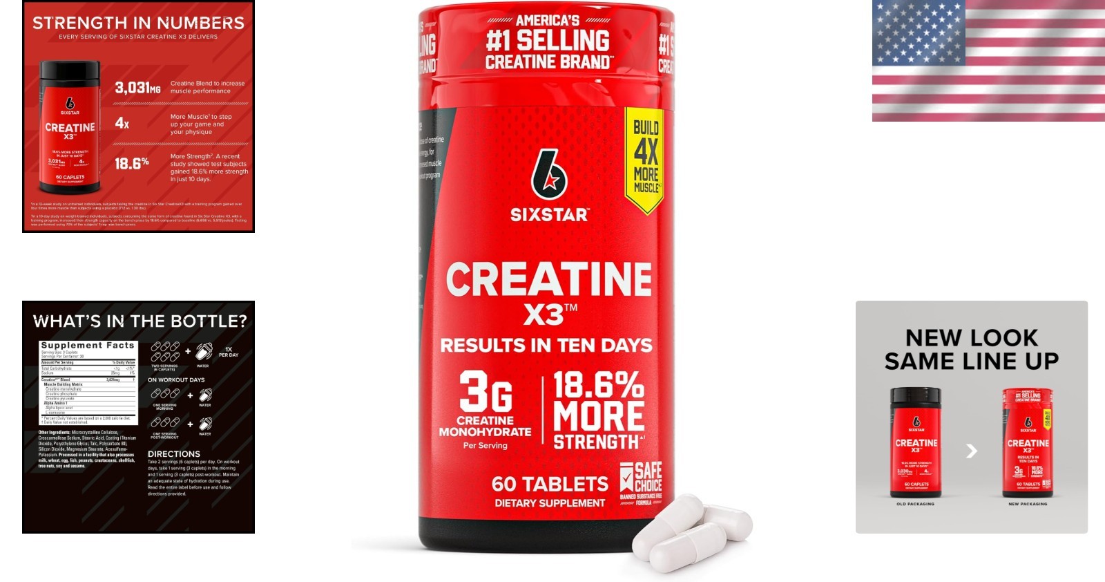 SIXSTAR Creatine X3 – 60 Caplets for Enhanced Strength & Recovery – Gluten-Free