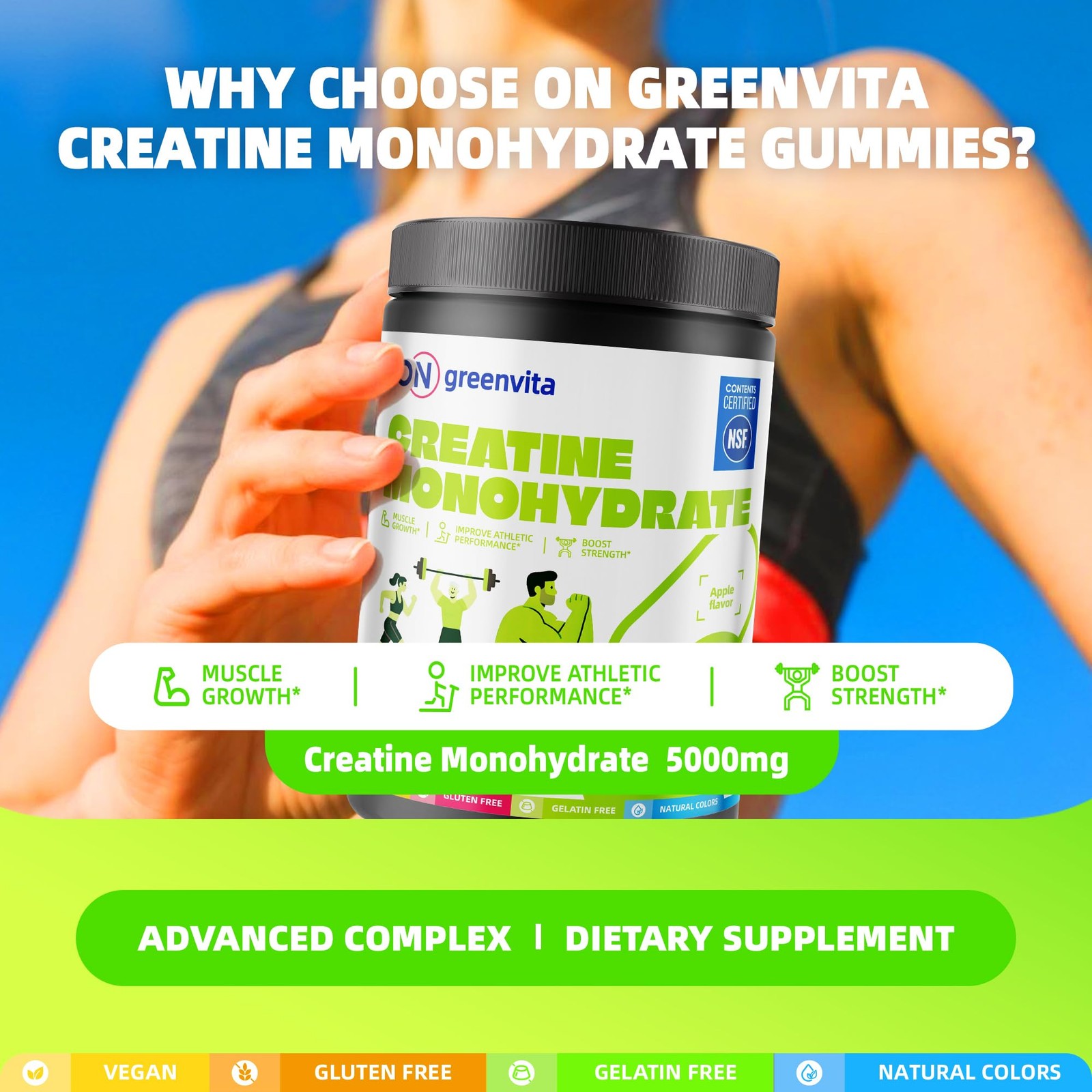 Creatine Monohydrate Gummies, NSF Certified Creatine Gummy, 5g Dose for Men a…