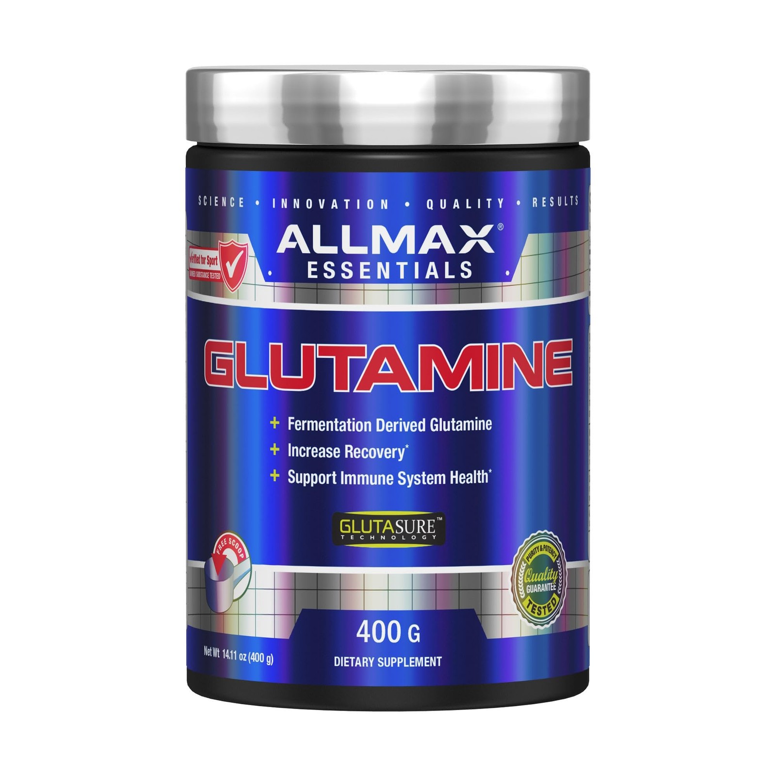 ALLMAX L-Glutamine Powder, Fermented, 14.1 Ounce (Pack of 1), No Color