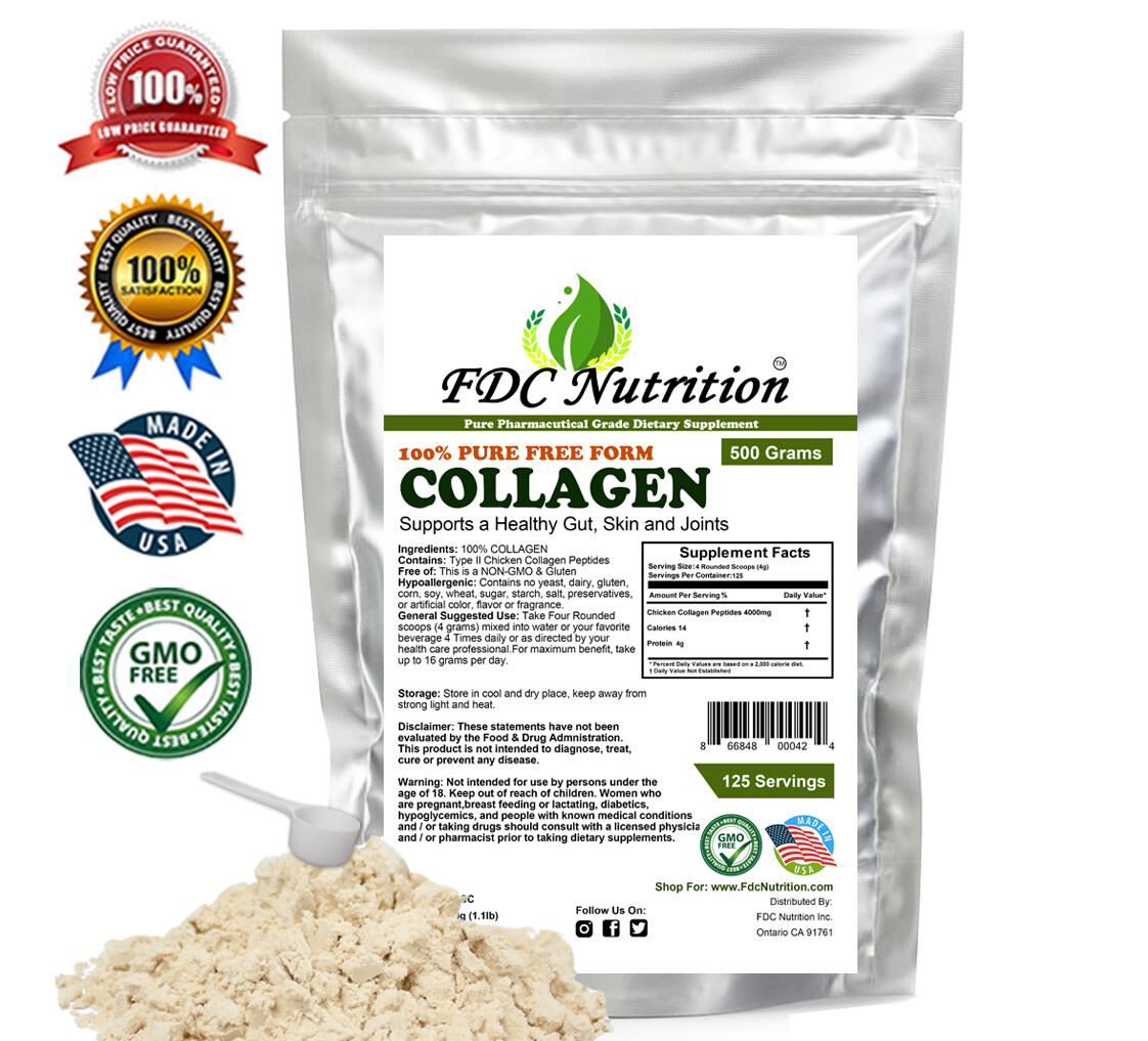 1.1 lb (500g) Collagen Peptides Hydrolyzed Anti-Aging Protein Powder