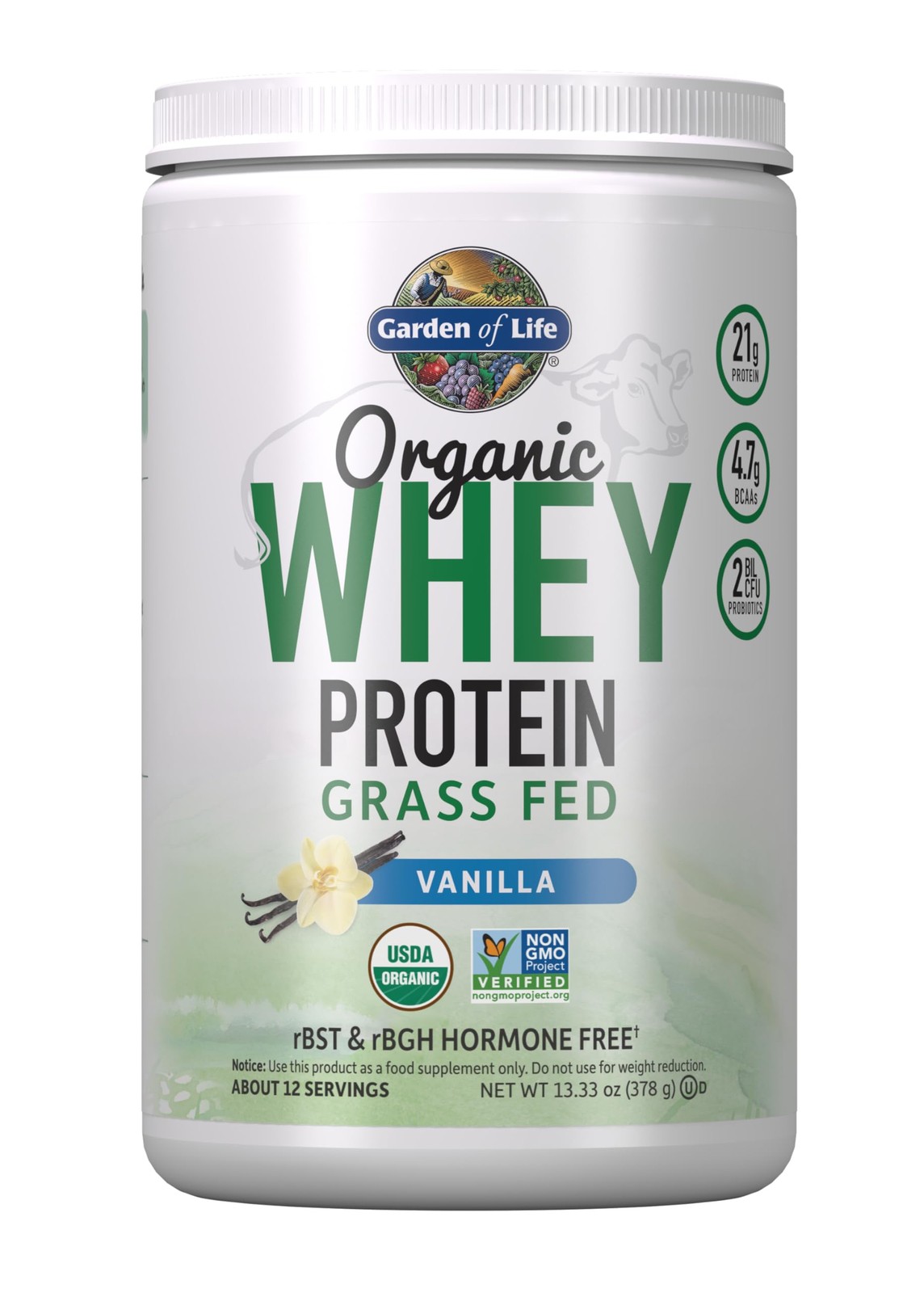Garden of Life Grass Fed Whey Protein Powder Vanilla – 21g Protein for Women & M
