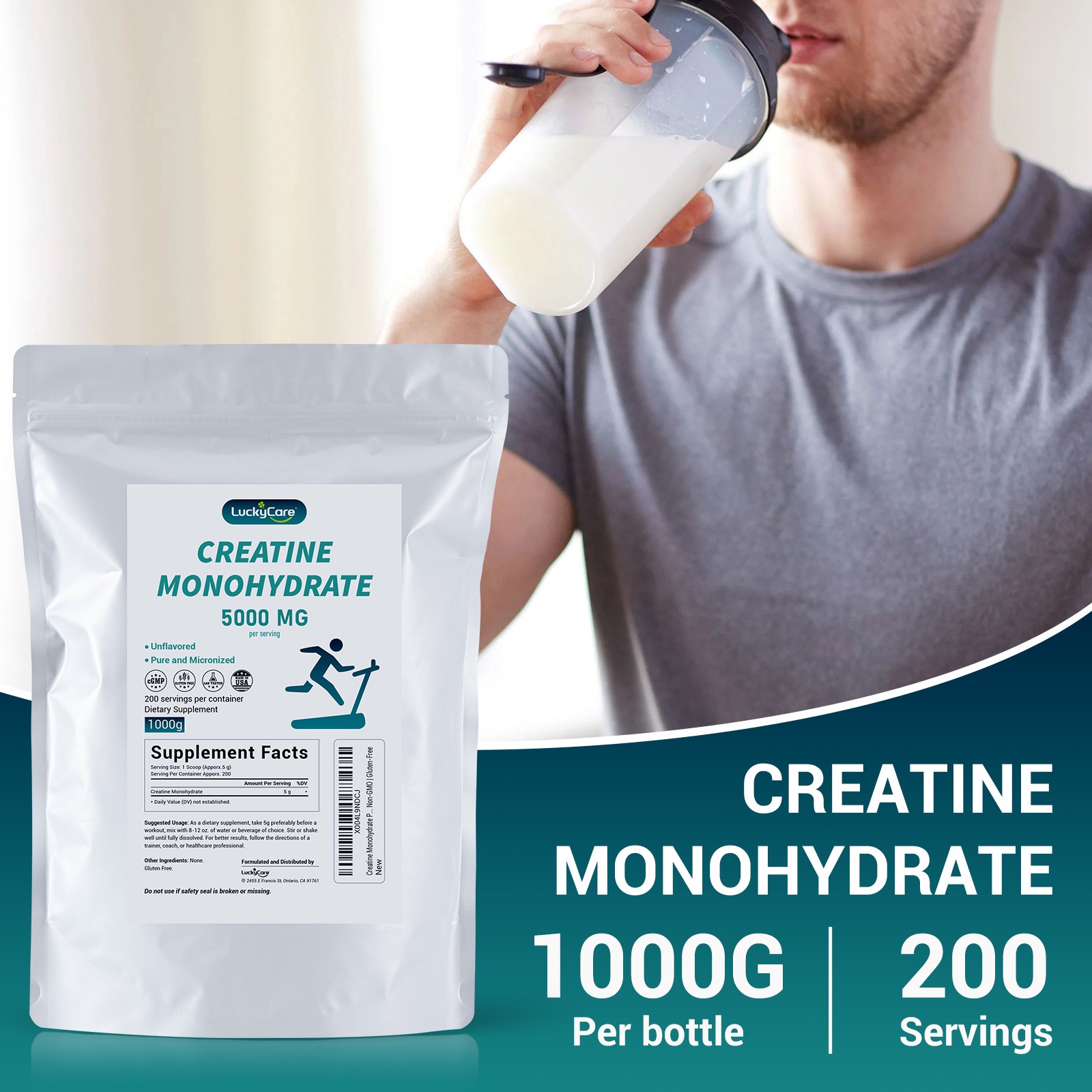 Micronized Creatine Monohydrate 1000g Pure Unflavored 200 Servings USA Made