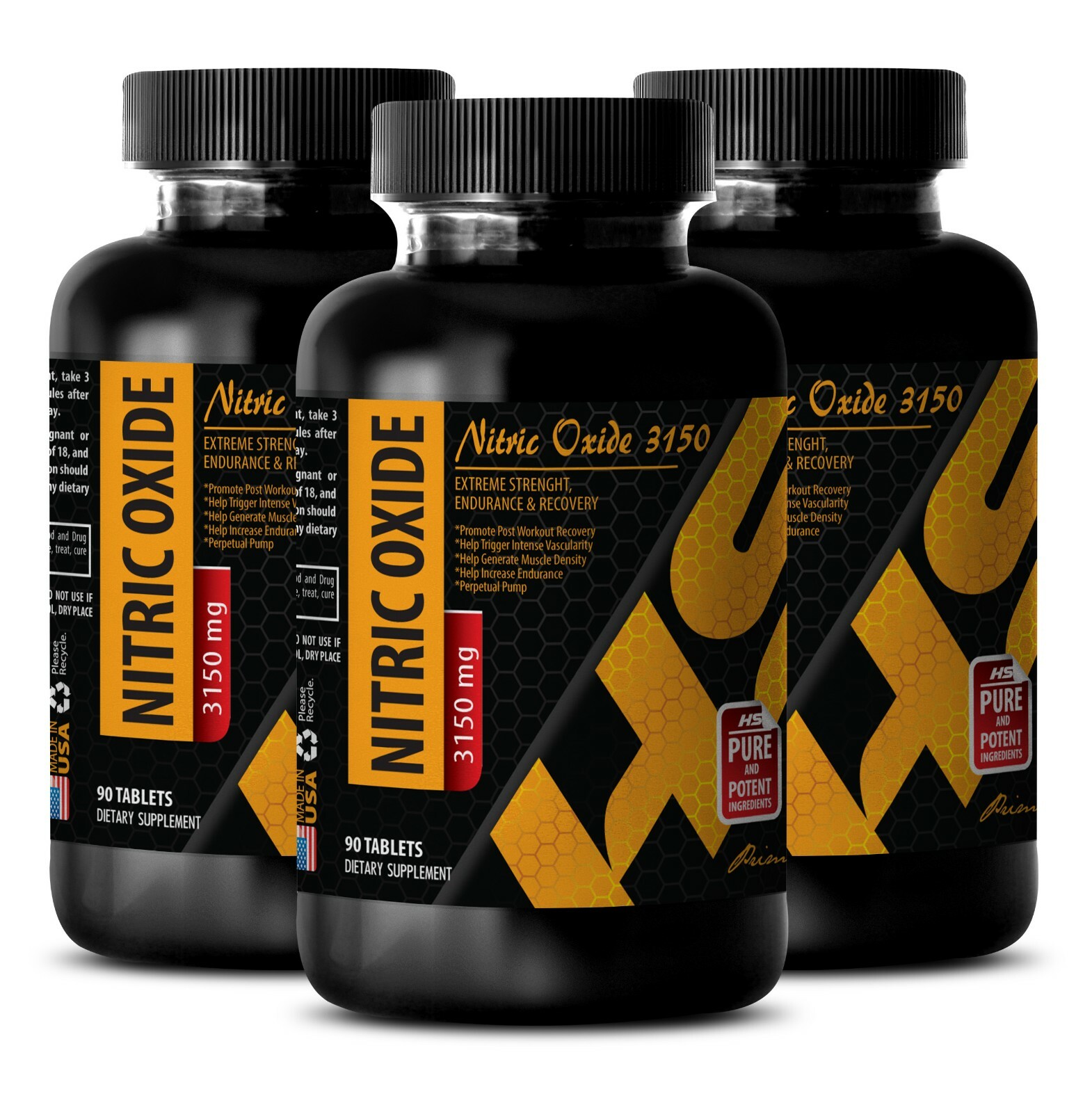 nitric oxide pills – NITRIC OXIDE 3150mg – muscle supplements – 3 Bottles