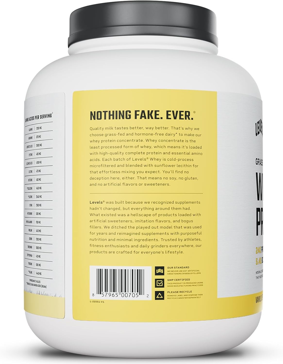 Levels Grass Fed Whey Protein Powder, No Artificials, 24G 5 Pound (Pack of 1)