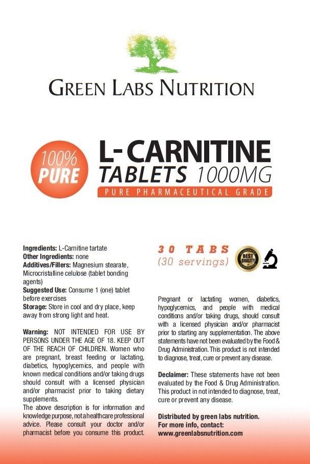 L-Carnitine 1000mg tablets Strong Fat Burner Weight Loss Antioxidant
