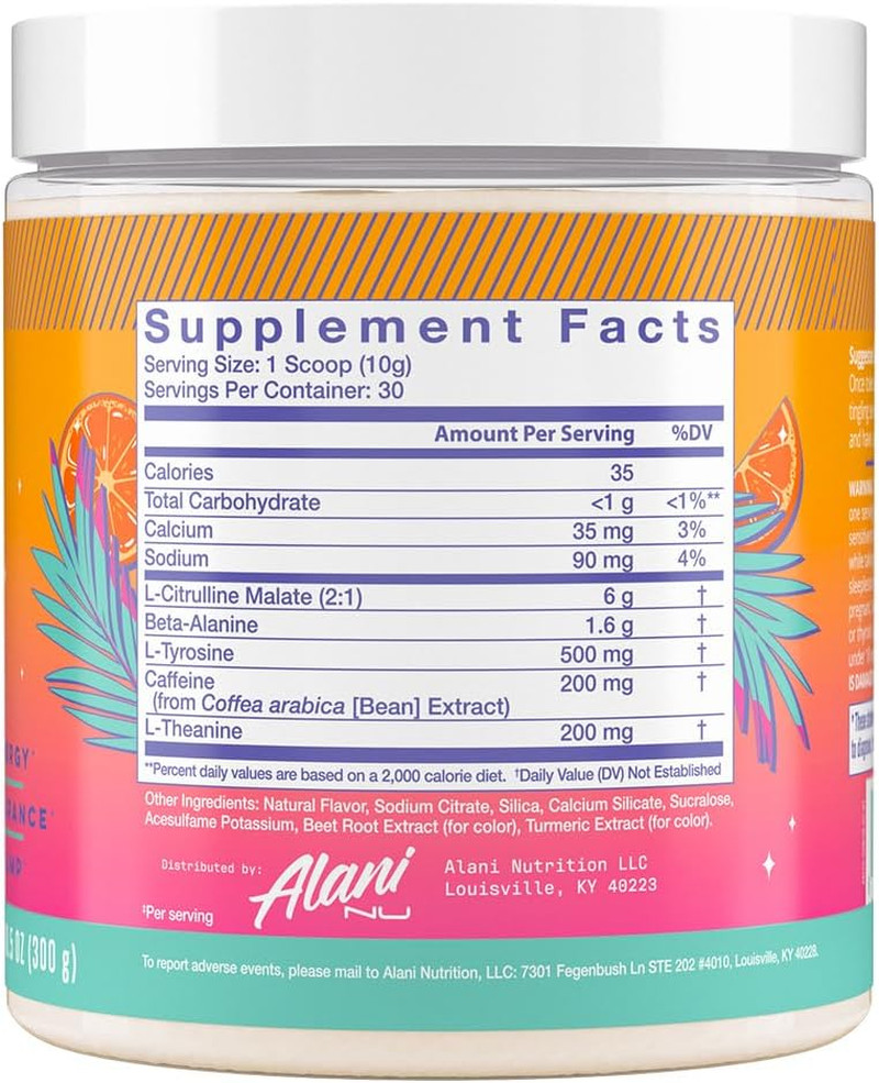Pre Workout Powder Orange KISS, Amino Energy Boost, Endurance Supplement, Sug…