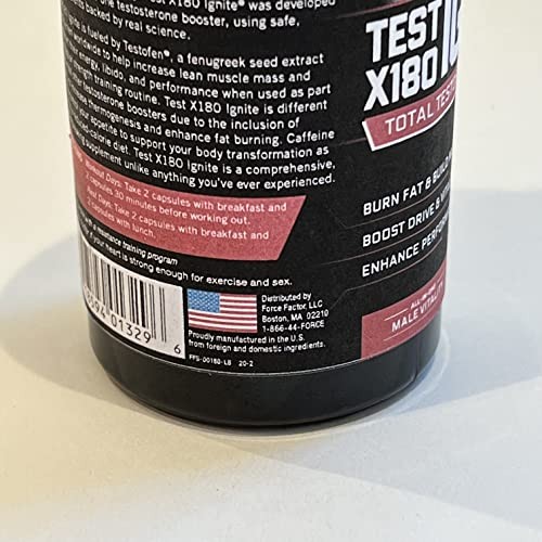 Force Factor Test X180 Ignite Total Testosterone Booster for Men with Fenugre…