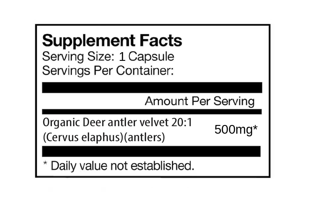100% PURE Deer Antler Velvet Extract 20:1 Powder Capsules 500mg (Cervi Cornu)