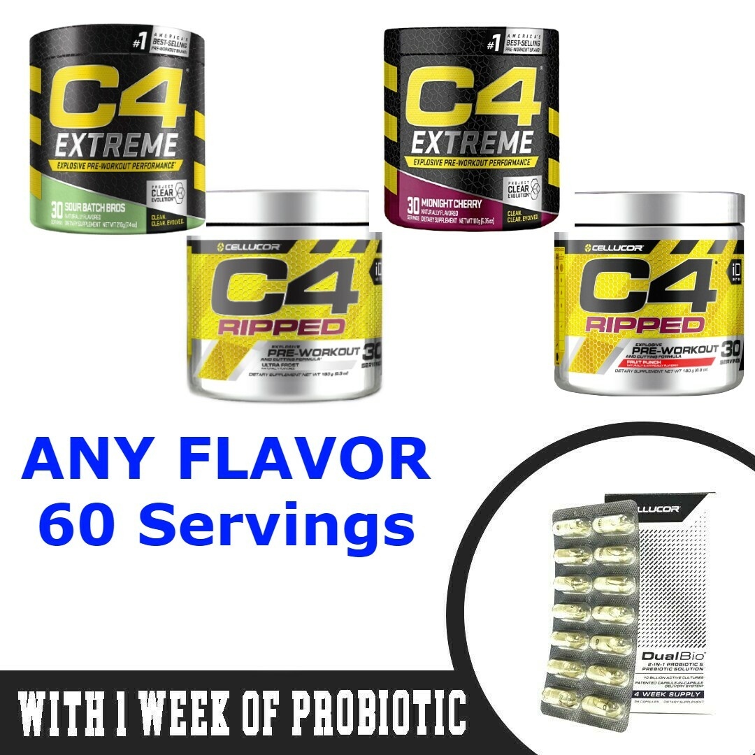 Cellucor C4 Ripped 60 or C4 Extreme 60 Pre WORKOUT minor clump & FREE PROBIOTIC!