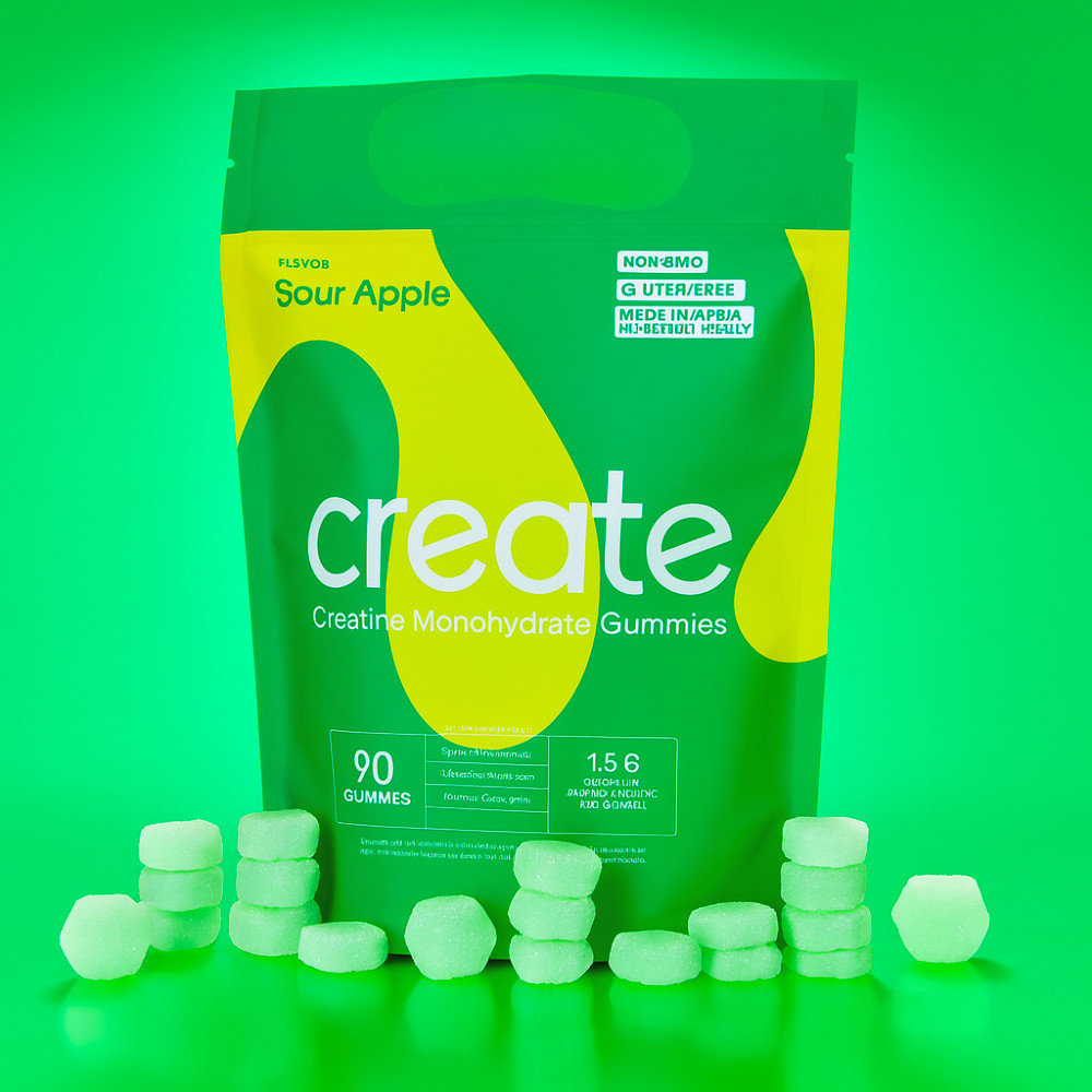 Creatine Monohydrate Gummies Sour Apple 90 Count Muscle Recovery Supplement