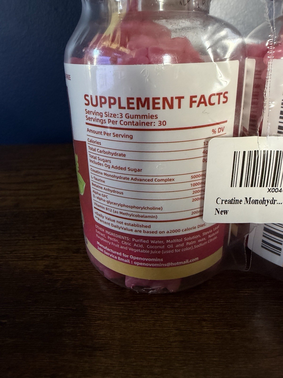 Openovomins Creatine Monohydrate Raspberry Gummies 90 Ct 2-Pack B12 Taurine