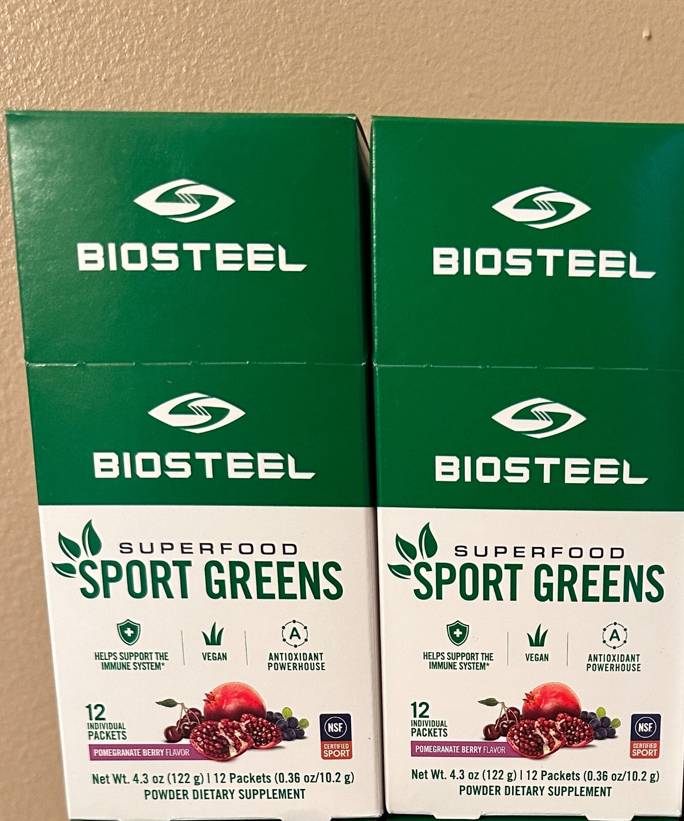 Lot of 2 Biosteel Superfood Sport Greens Packets 12 Packets Pomegranate Berry